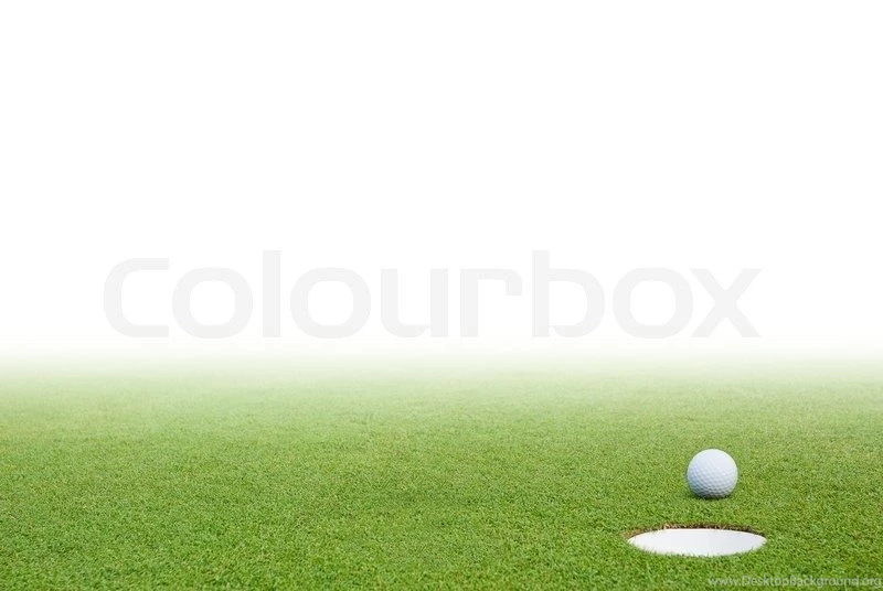 Golf Ball On Green Grass And White Backgrounds