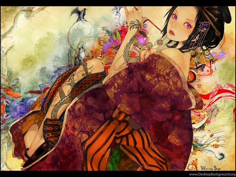 Wallpapers Anime Kimono Geisha Girl Smoking 800x600