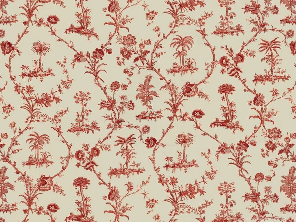 BRUNSCHWIG & FILS WEST INDIES TOILE COTTON PRINT FABRIC RED