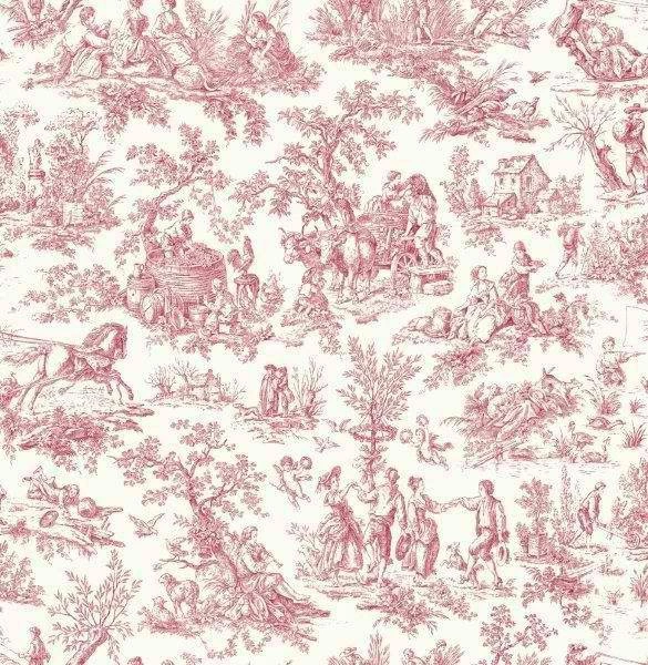 Red Floral Toile Wallpapers   Kitchen Bathroom Wallpapers