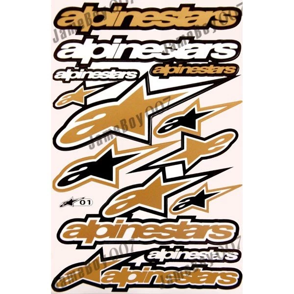 MRS0008 GOLD ALPINESTARS STICKERS DECALS SHEET MOTO CAR RACING ...