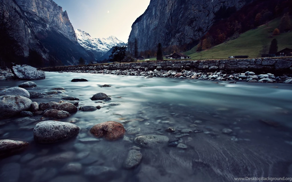 Flowing Slowly Yet Persistently, Tall Hills Alongside, Clean And ...