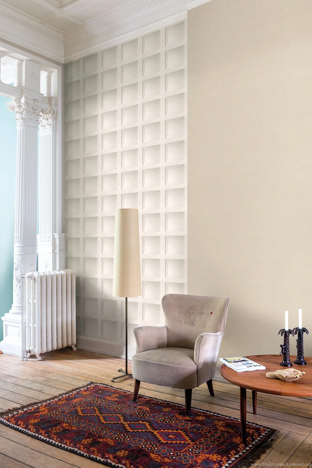Contempoary Faux Paneling White Wainscot Wallpapers