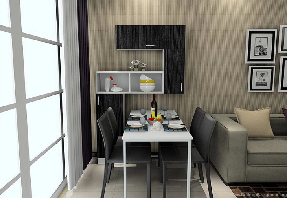 3D Dining Room With Pinstripe Wallpapers