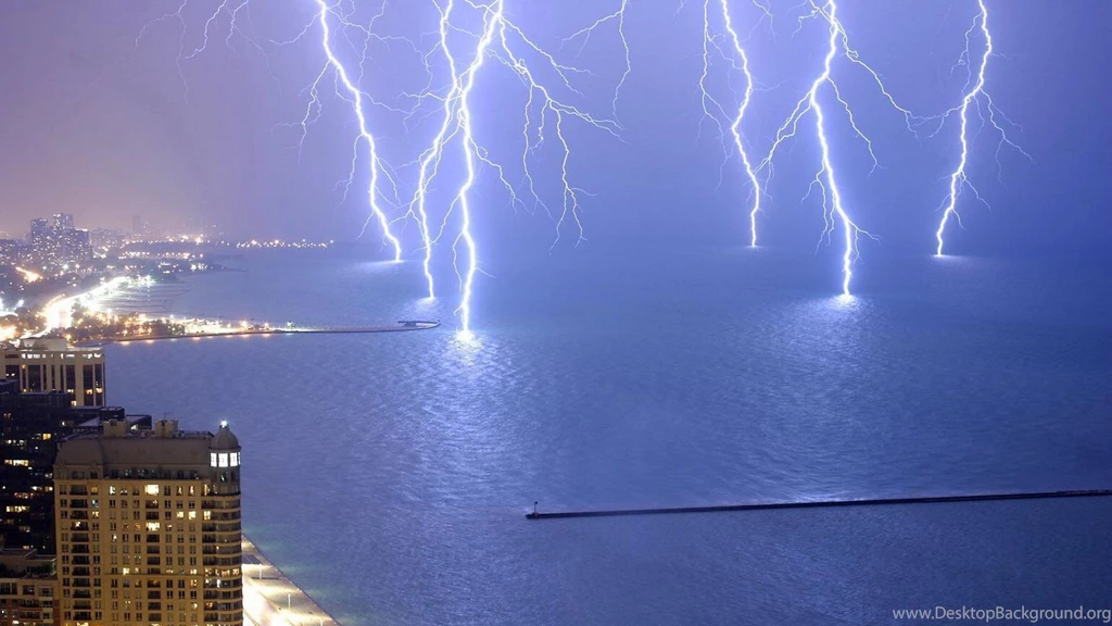 Water Nature Storm Buildings Lightning Lightning Bolts Cities Sea ...