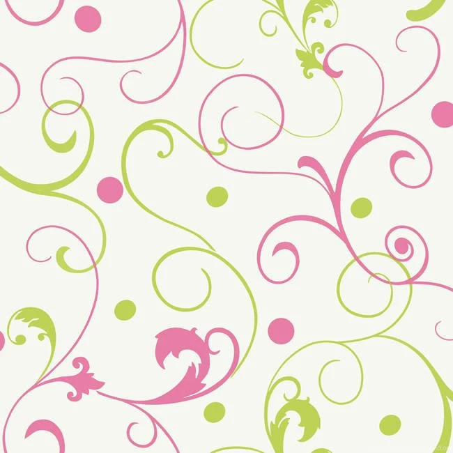Pink Green Scroll Dots PW4059 Wallpapers   Interior Home Decor