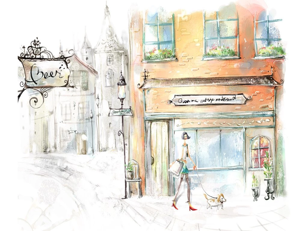 Wallpapers Fashion Girl Shopping Hand Painted Cartoon 1024x768 ...