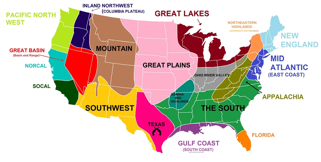 The 2nd Revised Version Of The US Separated Into Distinct Regions ...