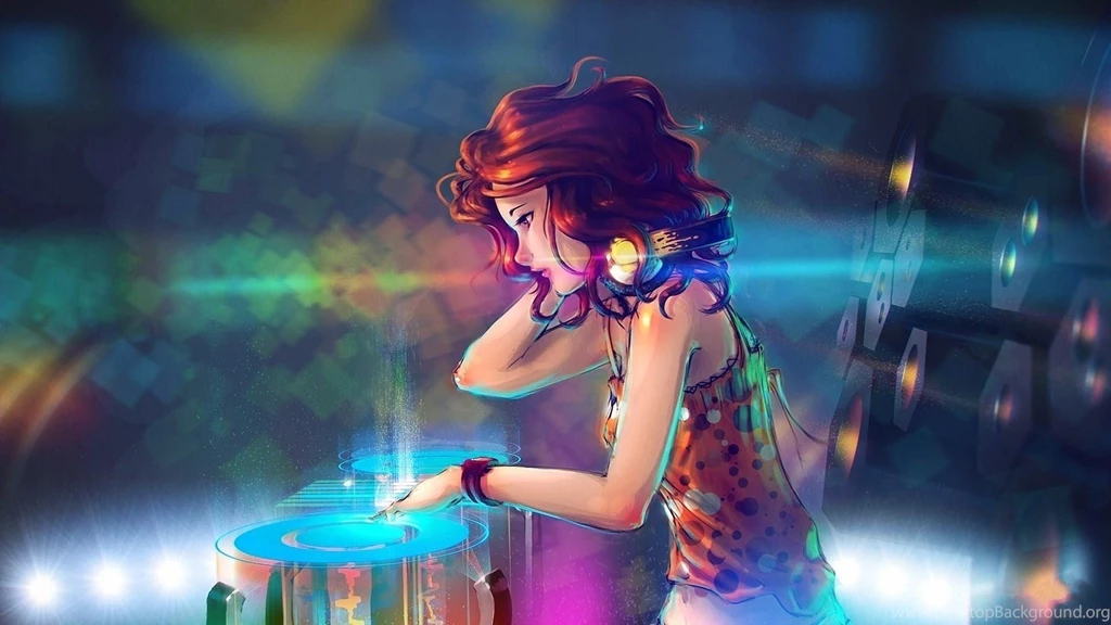 Download Wallpapers Anime Blue Anime Girl Headphones Mixing In ...