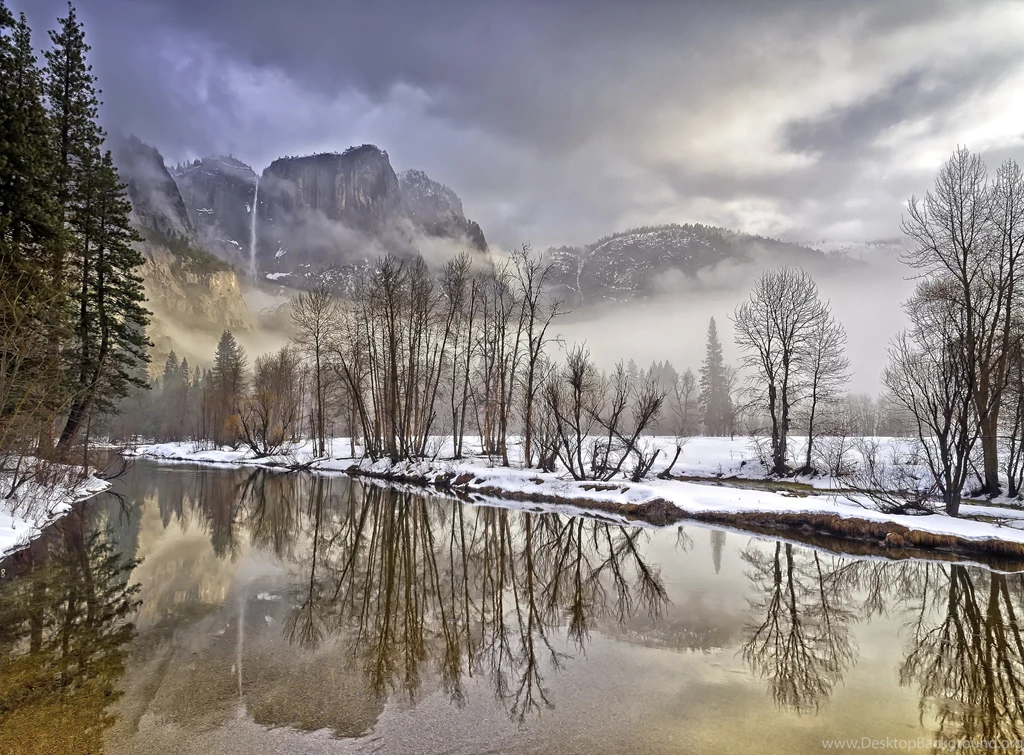 Yosemite Valley California Mountains Trees Winter River Landscape ...