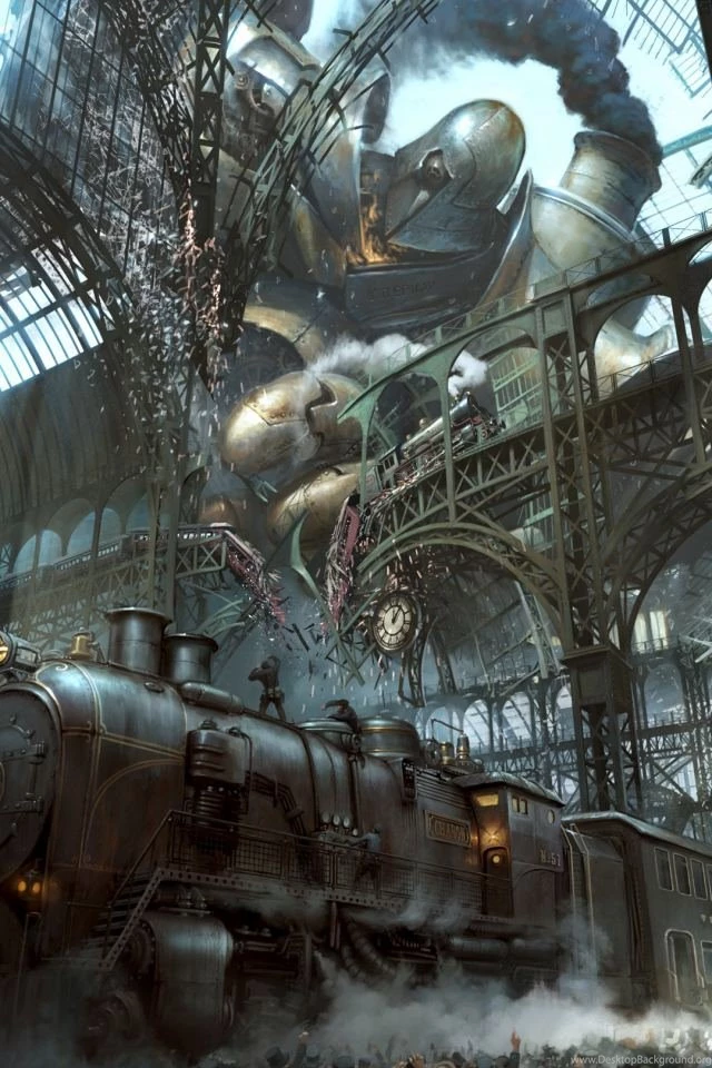 Steampunk Train Station Titan   HD Mobile Wallpapers