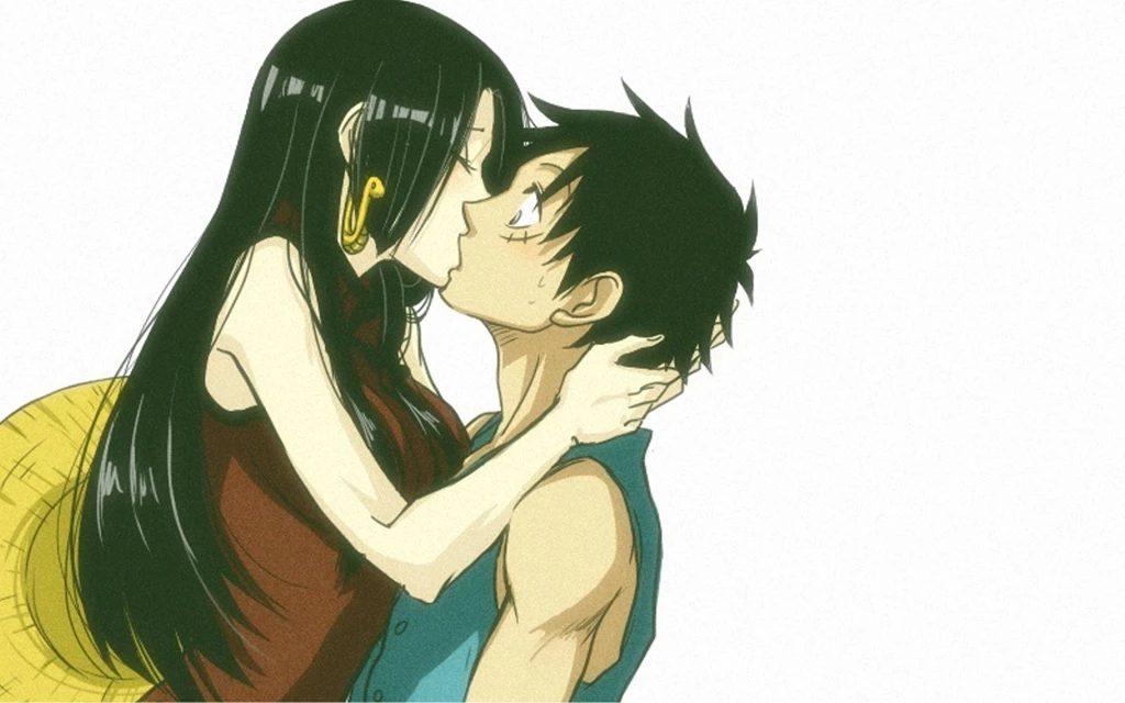 Wallpapers One Piece Anime Kissing Boa Hancock Simple Monkey D ...