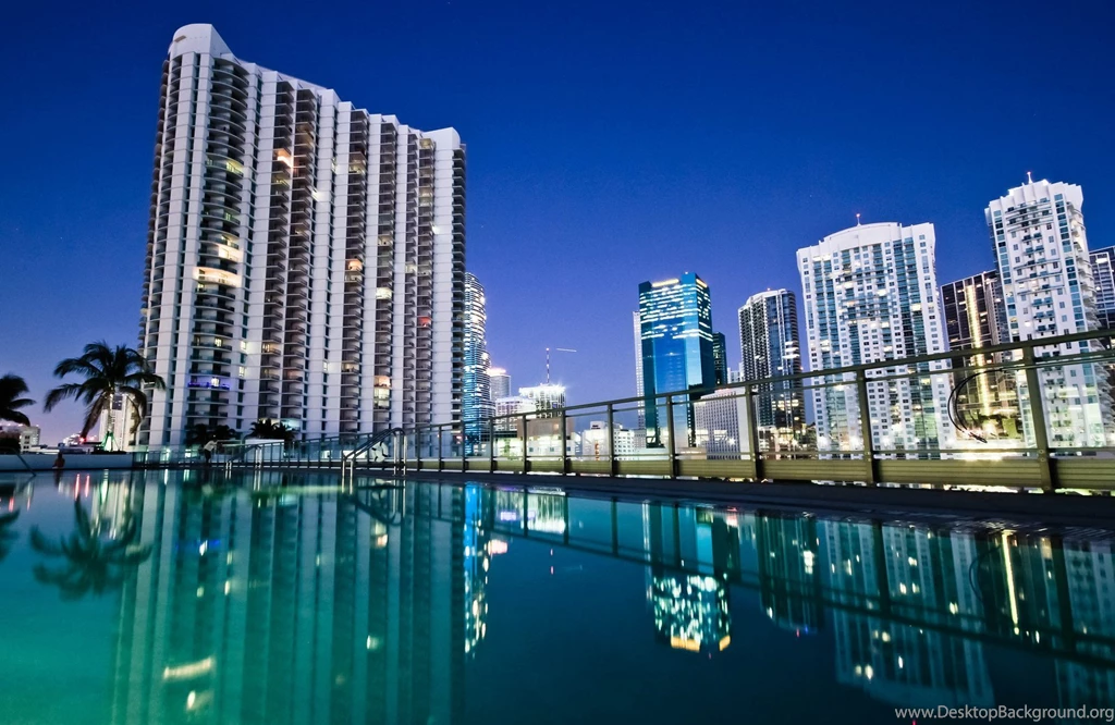 Beach Bridge Cities Florida Marina Miami Monuments Night Panorama ...