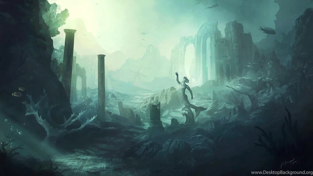 Deep Sea Statues Underwater Cities Fishes Wallpapers