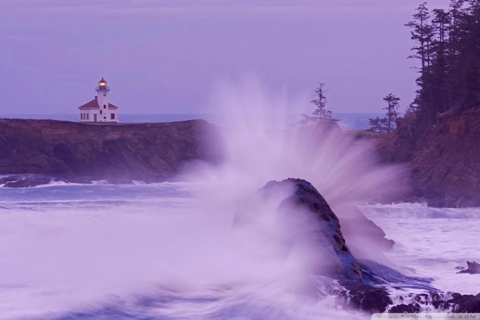 Wave Cape Arago Lighthouse Oregon Coast Wallpapers