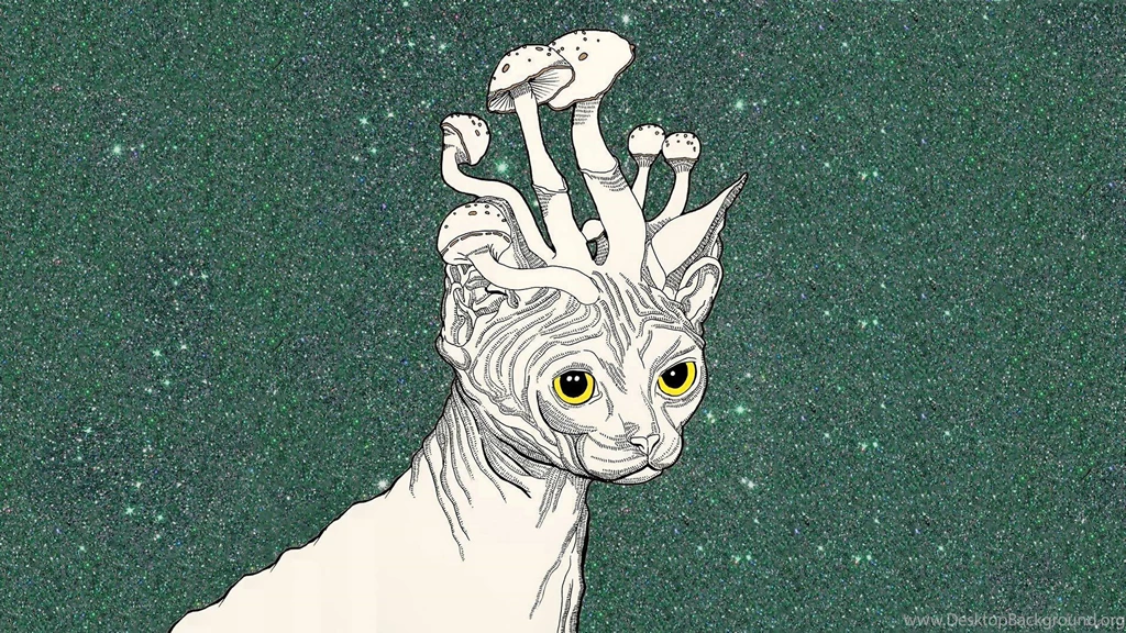 Trippy Stoner Cat Mushrooms Art Wallpapers