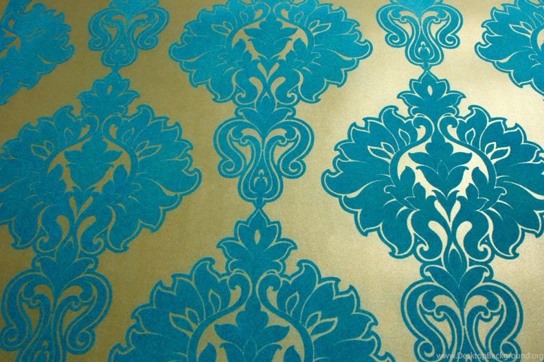 Symphony Damask Velvet Flocked Wallpapers In Gold And Teal From The ...