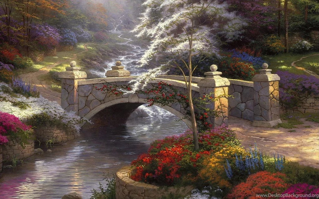 Download Wallpapers 3840x2400 Bridge, Stone, Small River, Spring ...