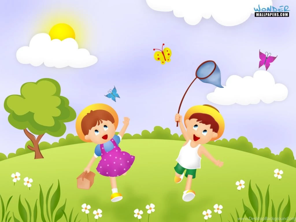 Wallpapers Fun Cartoon Kids Springtime Image 1024x768