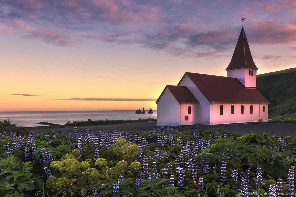 Sunset Flower Landscape At Church Hd Wallpapers