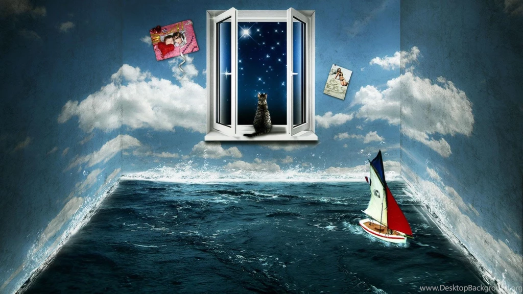 Wallpapers D Room Blue Hd Dream Abstract Animal Boat Cat Cg Clouds ...