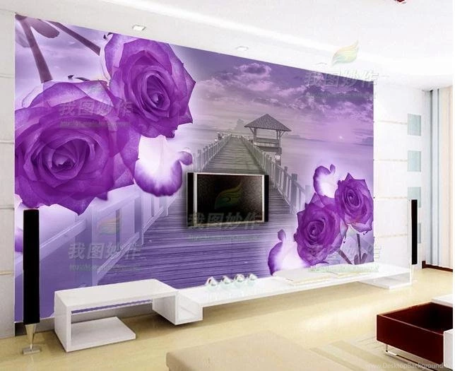 Papel De Parede Atmospheric Light Purple Roses Wooden Bridge ...