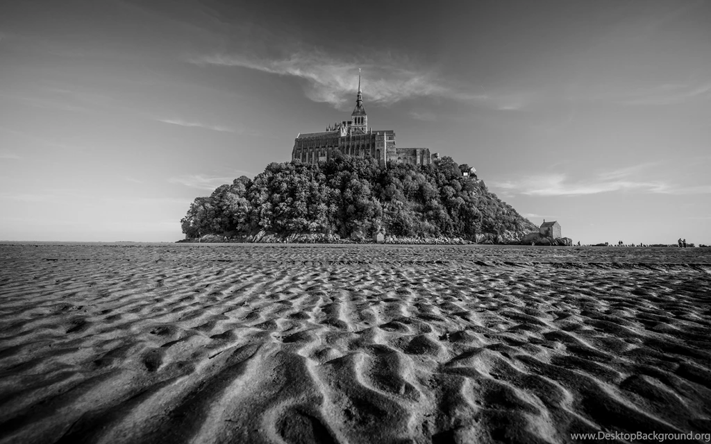 Mont Saint Michel BW Sand Buildings Black White Sky Castles ...