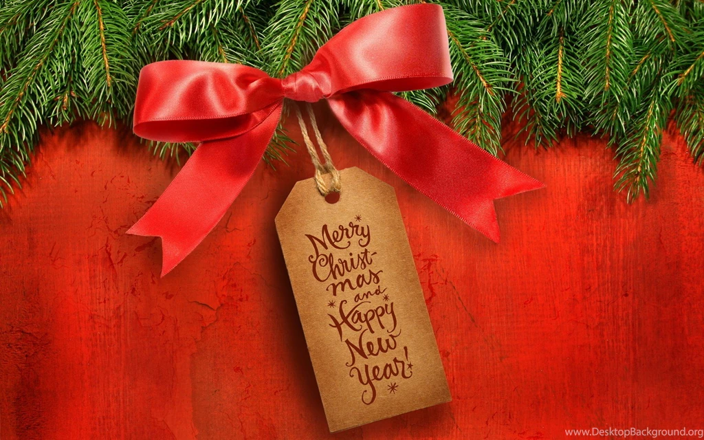 Merry Christmas, Happy New Year, Red Bow HD Wallpapers