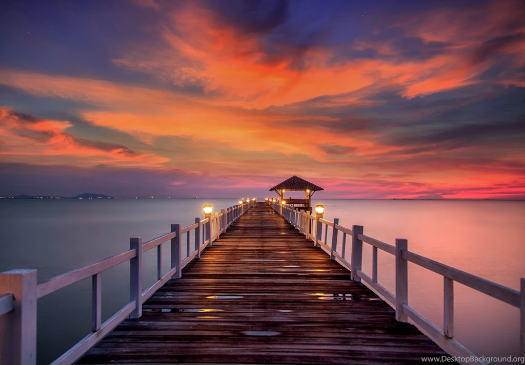 Sunrise, Lanterns, Beautifu, Sunset, Ocean, Pier, Sky, Sand ...