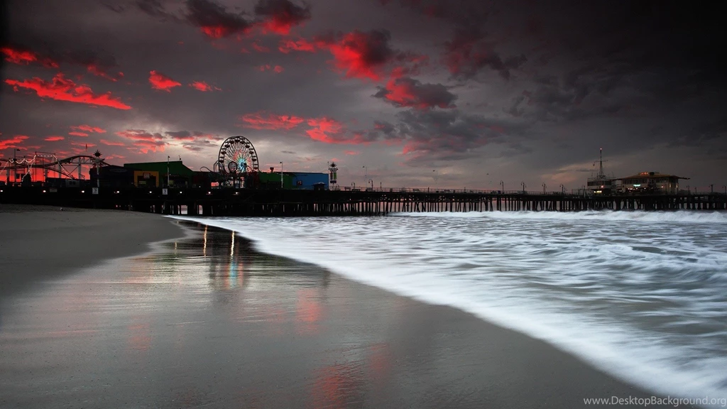 Cityscapes: Santa Monica Pier Sunrise Cityscape City Beach Red ...