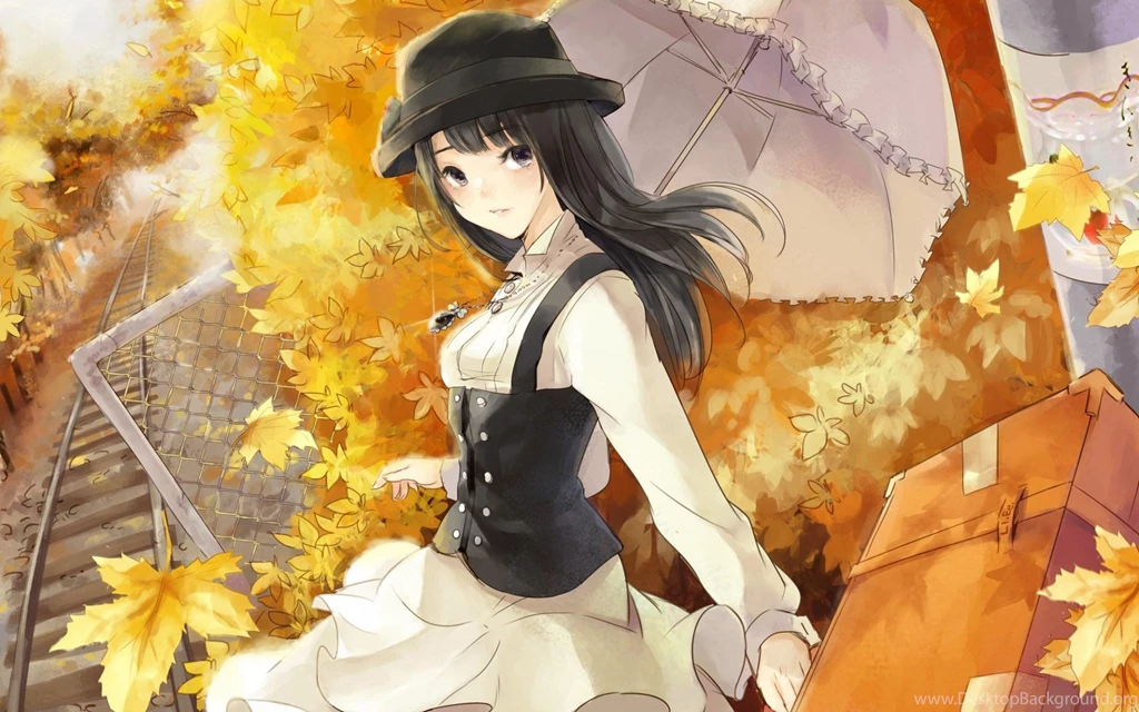 Art Girl Look Mood Umbrella Autumn Anime >> HD Wallpaper, Get It Now!