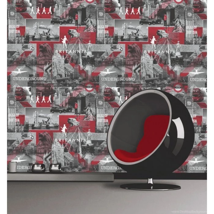 Muriva Britannia City Wallpapers Red / Grey / Black (102509 ...