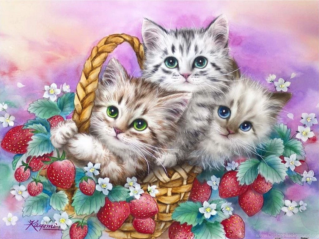 Cats Strawberry Basket Kittens Joy Cats Painting Friends Fluffy ...
