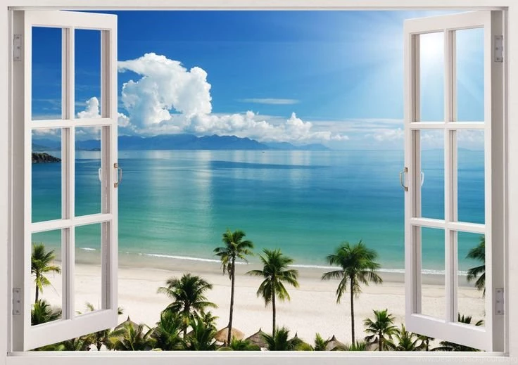 3D Window Decal WALL STICKER Home Decor Exotic Beach View Art ...
