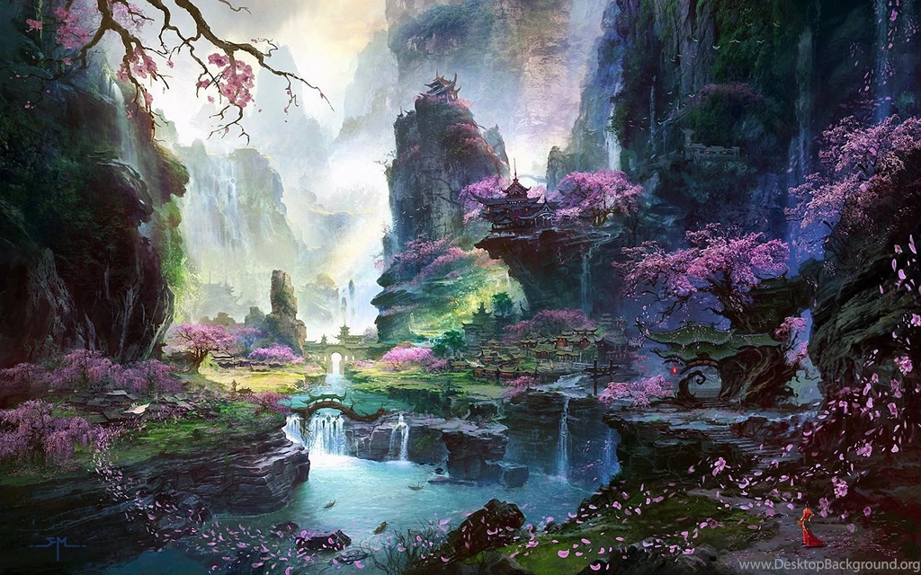 Fantastic World Painting, Oriental Spring Landscapes Wallpapers ...