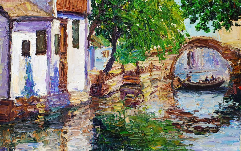 Town Creek And Bridge Watercolor Painting Wallpapers