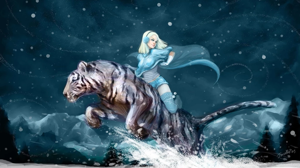 Download Tiger Snow Winter Girl Art Wallpapers Free Wallpapers ...