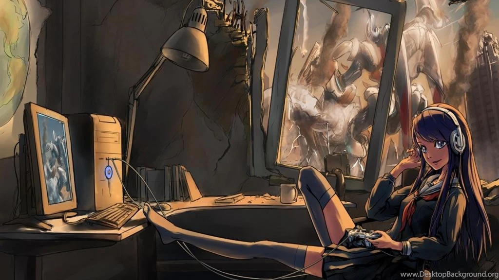 Girl Playing A Video Game At The End Of The World (