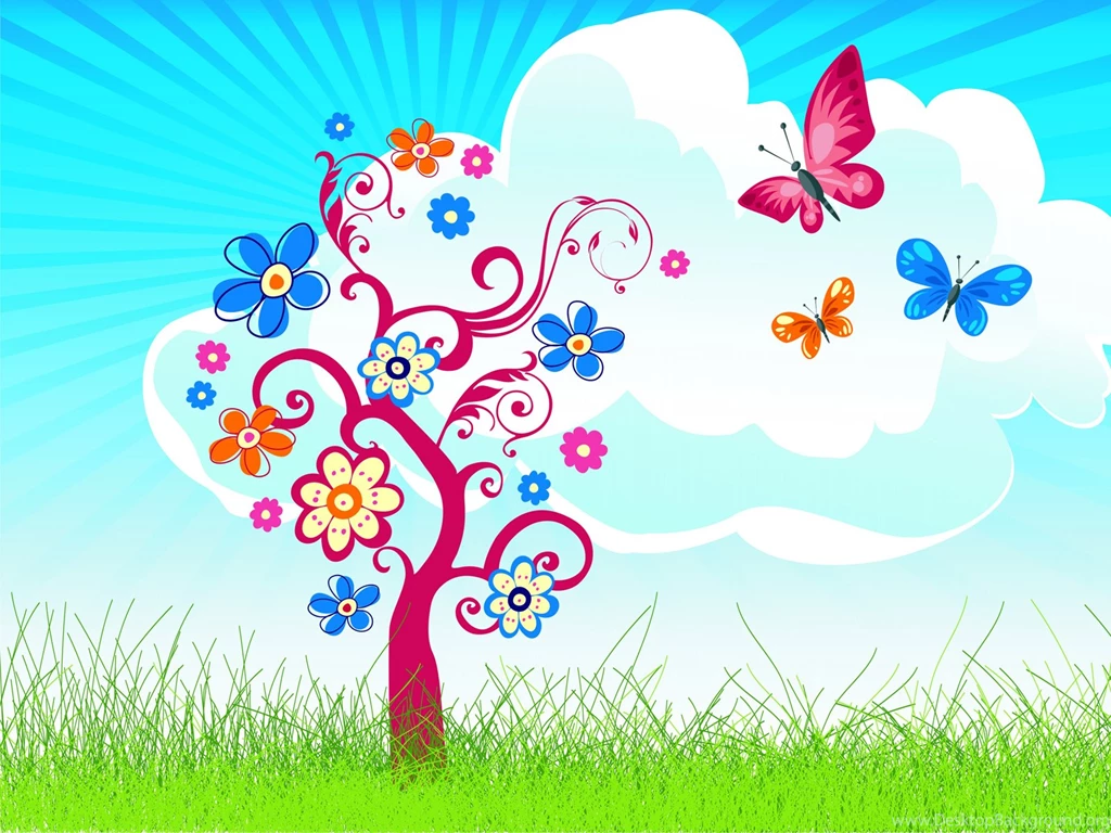 Joyful Tree With Butterfly PPT Backgrounds, Joyful Tree With ...