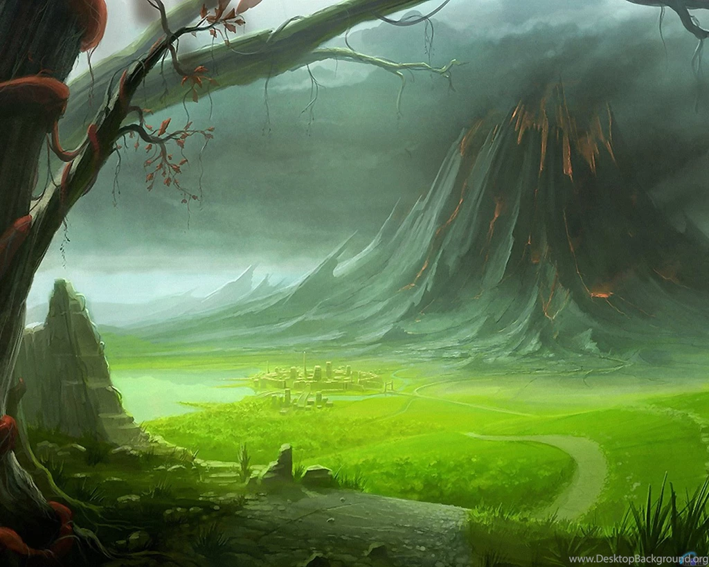 Wallpapers Clouds, Green, Volcano, Alien Civilization.