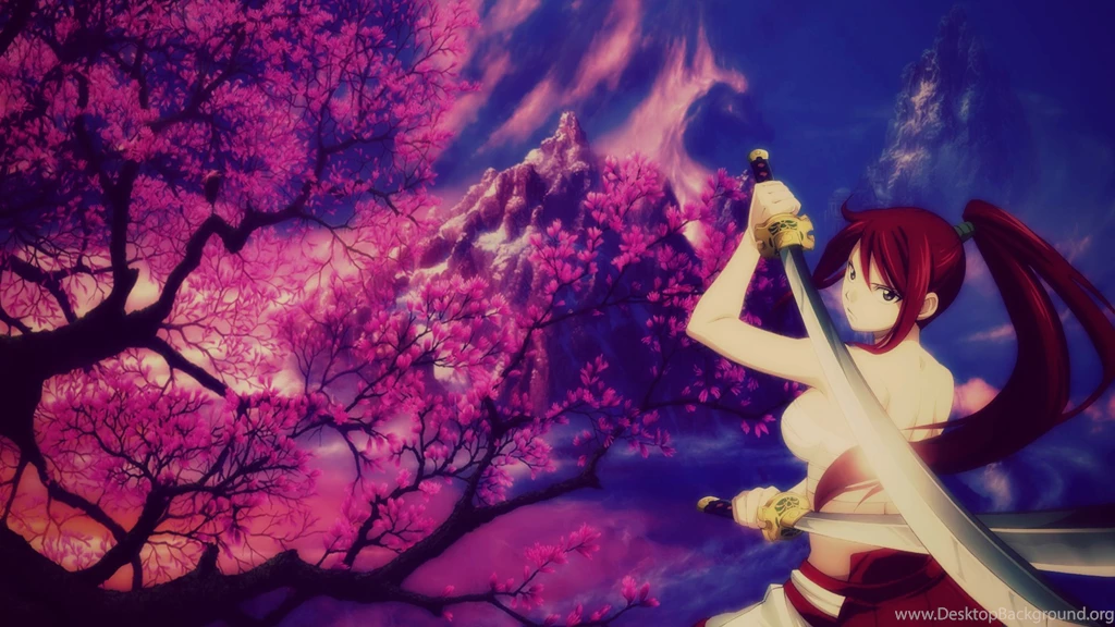 Erza Scarlet Sakura Fantasy Mountain Computer Wallpapers ...