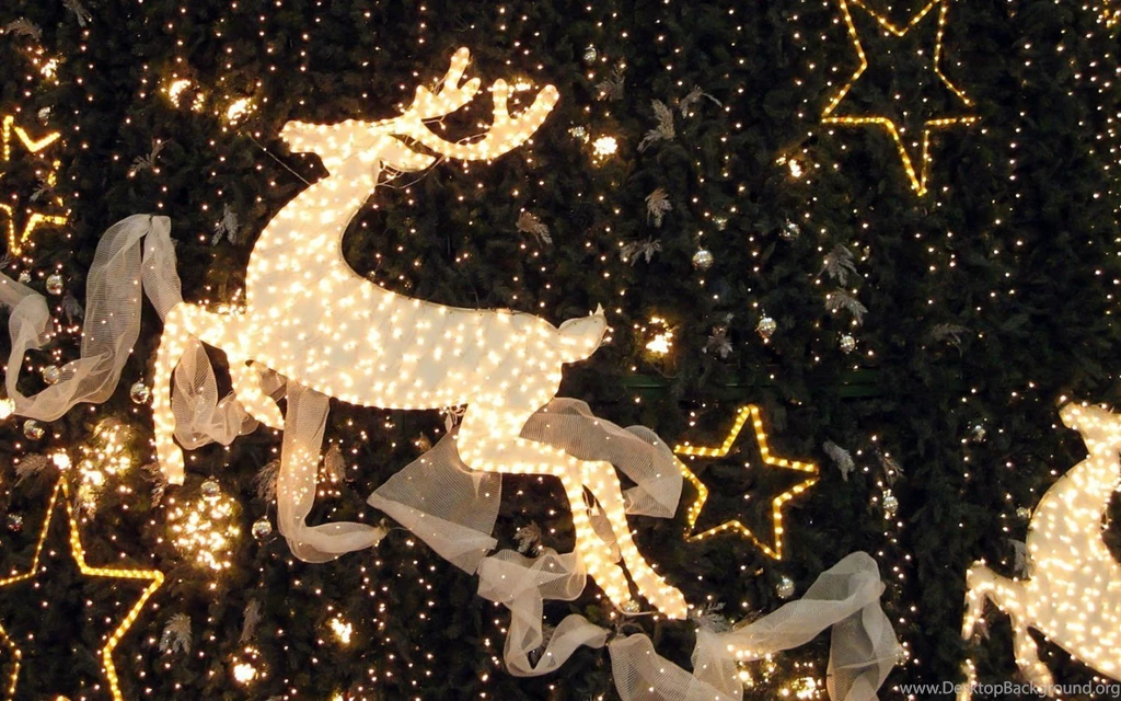 Wallpaper: Christmas, Reindeer, Lights, Stars, Glowing, Flying ...