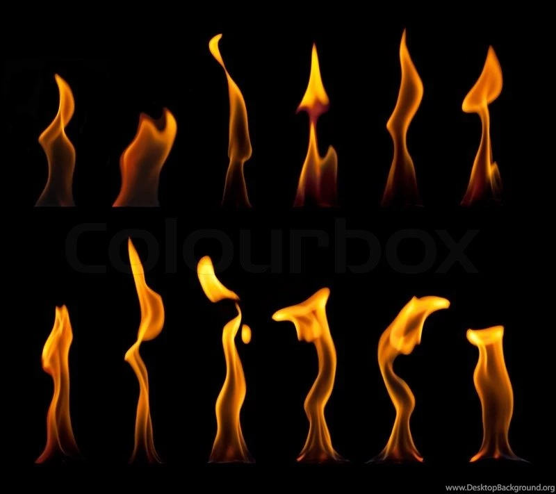 Fire Flames Collection, Isolated On Black Backgrounds