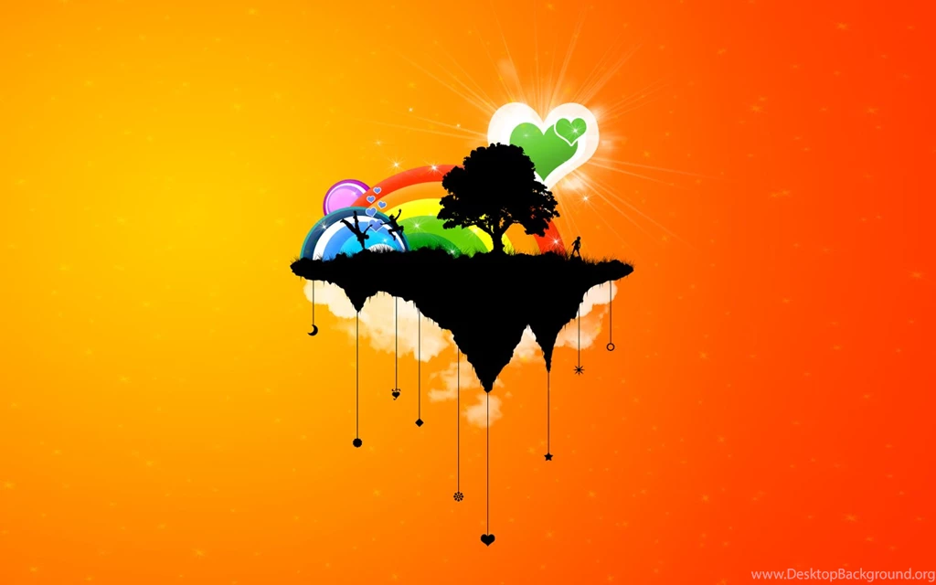 Rainbows Abstract Heart Tree Island