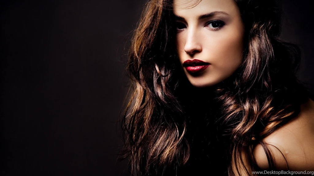 Brunettes Women Faces Black Backgrounds Red Lips : Desktop And ...