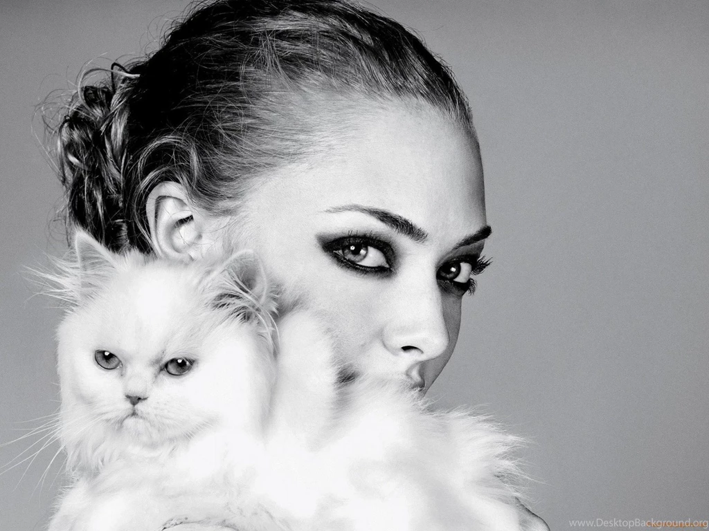 Amanda Seyfried, Black And White, Cat Wallpapers
