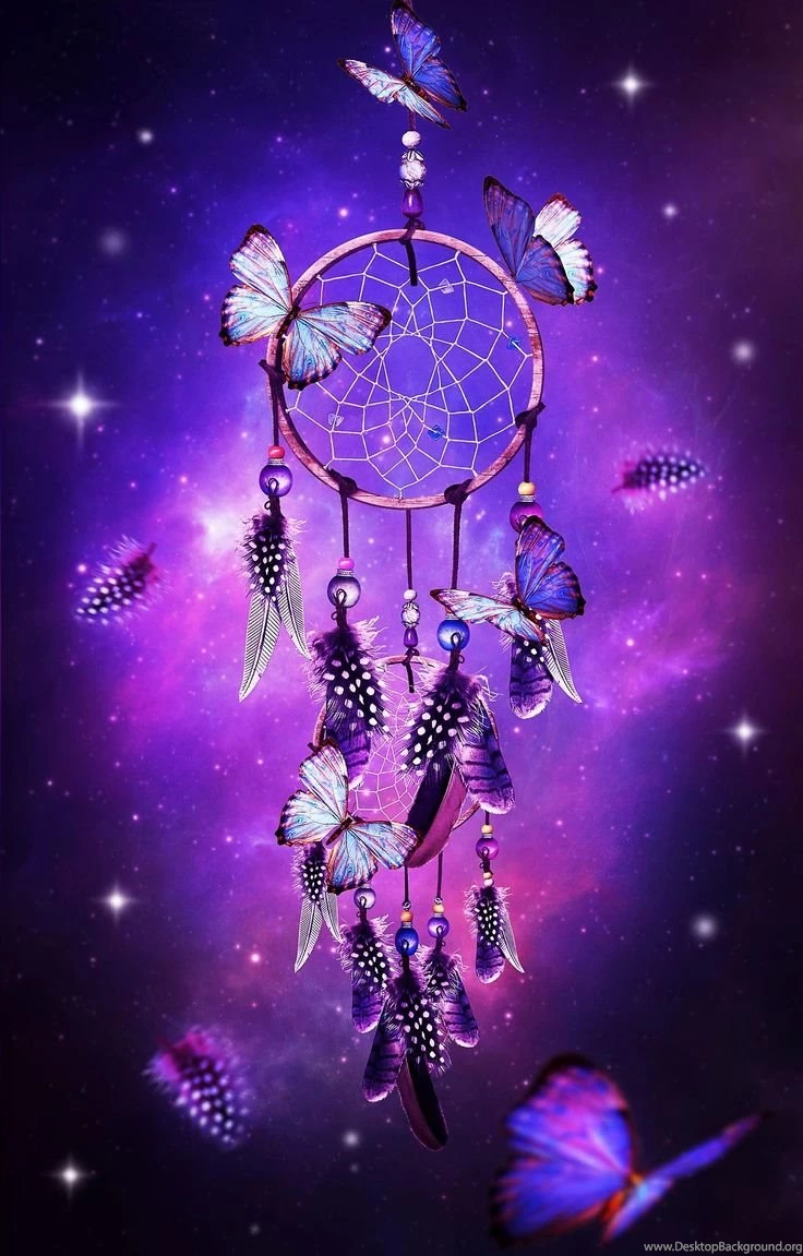 Dream Catcher With Butterflies & Purple Backgrounds