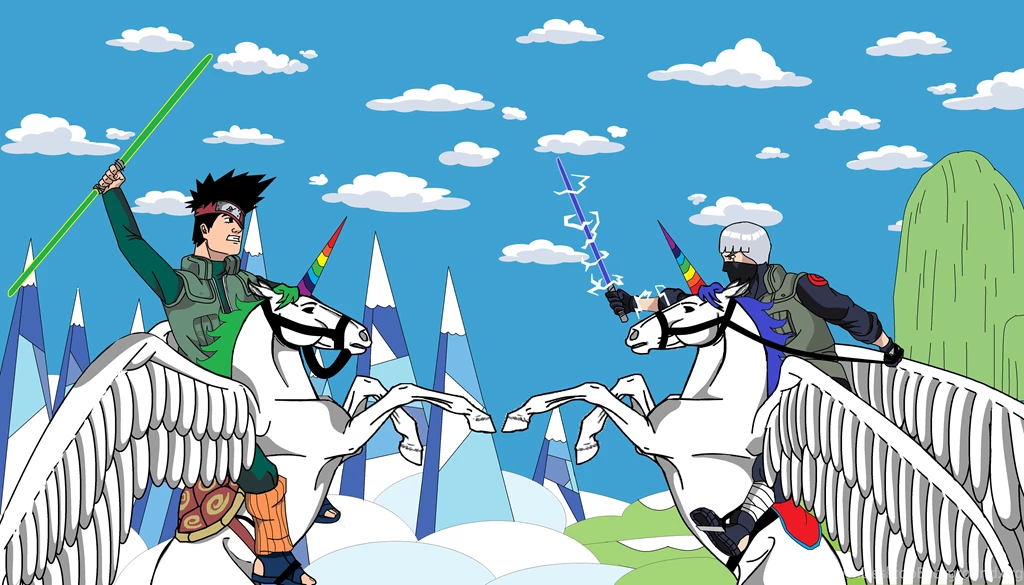 As Requested: "Kakashi Vs Gai In A Lightsaber Duel While Riding ...