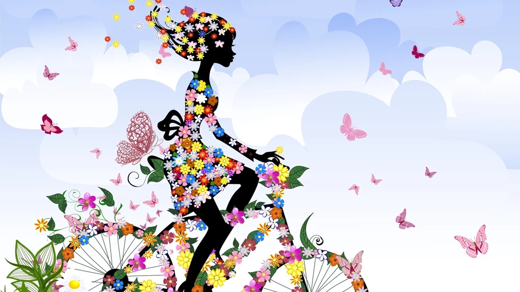 Download Wallpapers 3840x2160 Girl, Bike, Flowers, Butterflies 4K ...