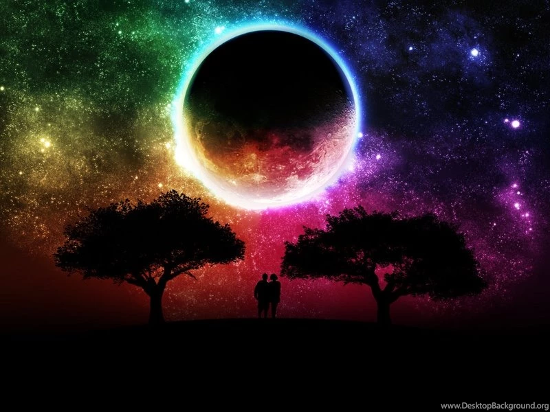 Trees Night Colorful Moon Spectrum Fantasy Art 1600x1200 Wallpapers ...